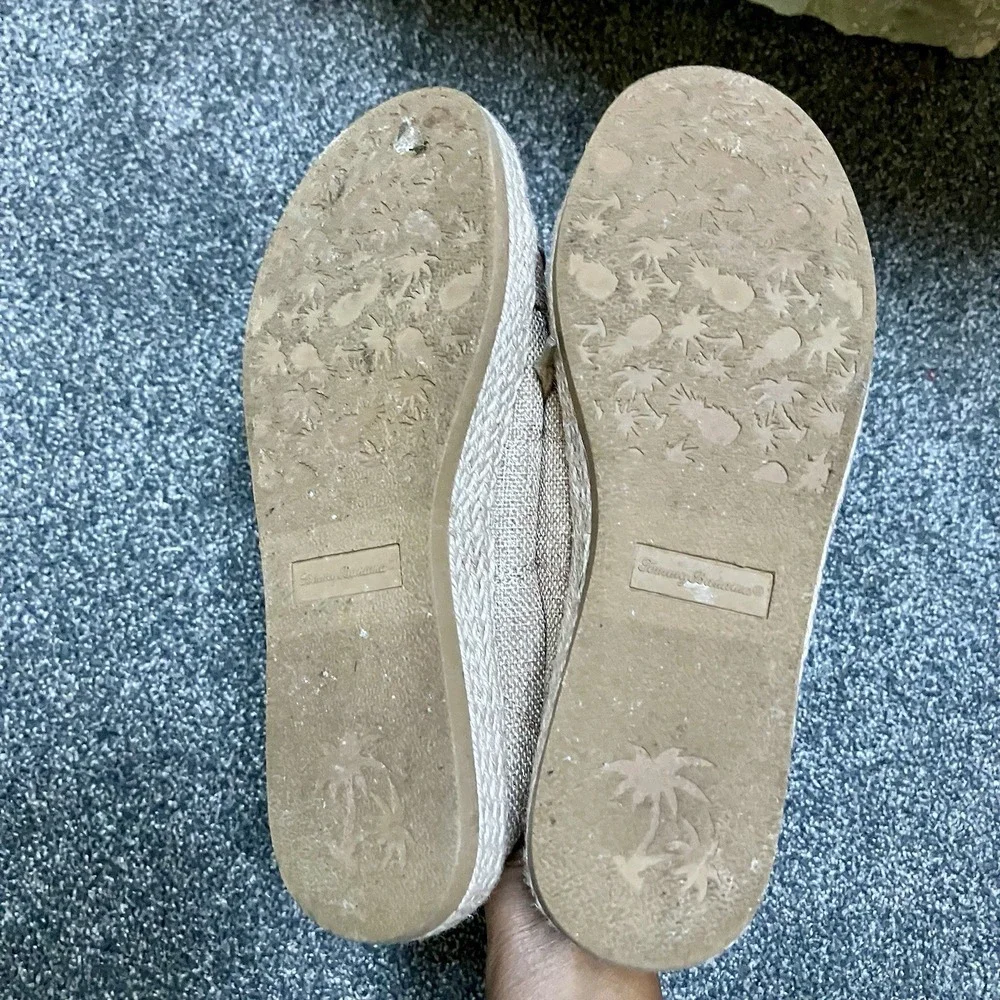 Tommy Bahama Sz 7.5 Galana Tan Brown Gold Shimmer Espadrille Sneakers Women's
